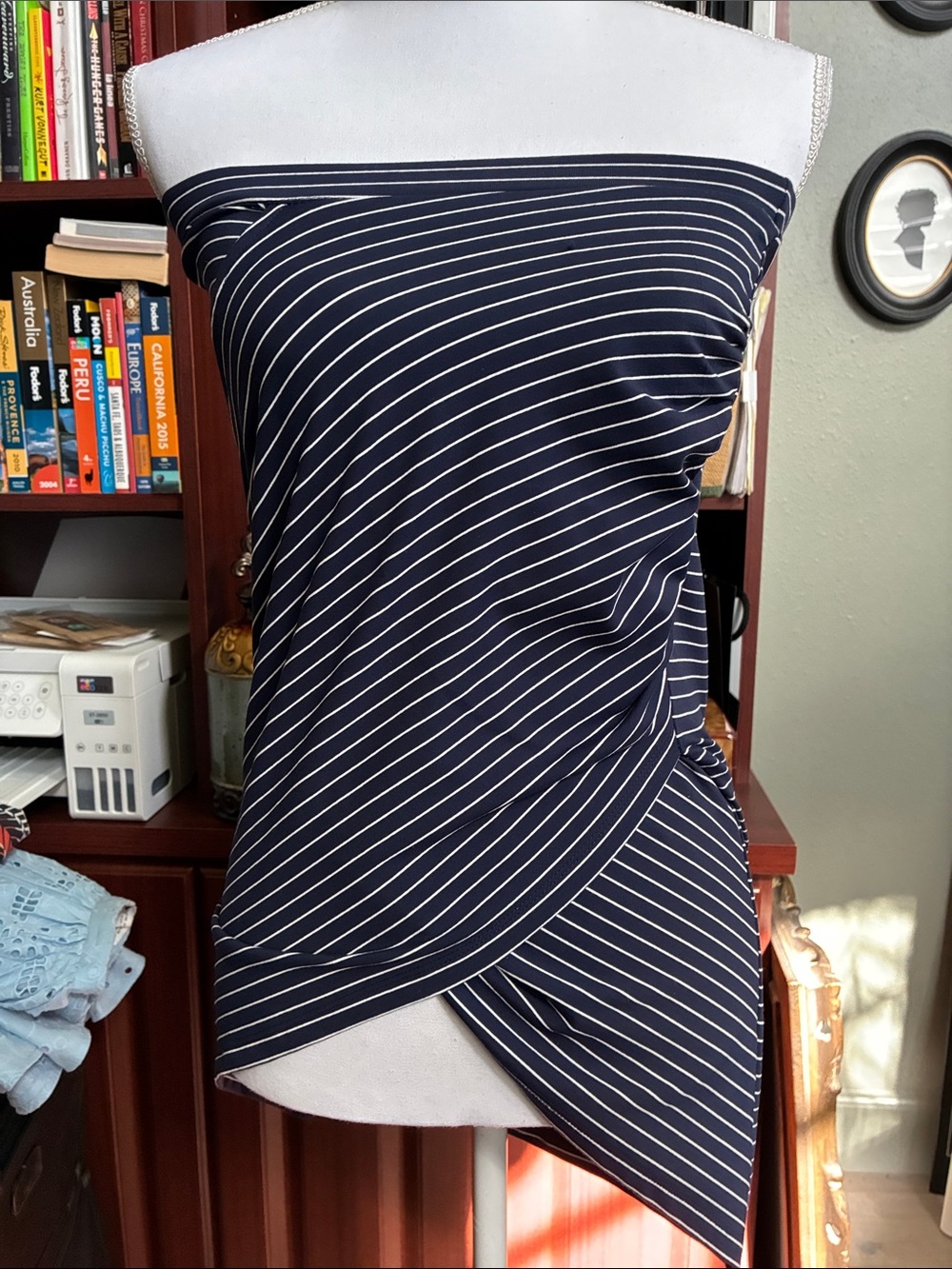 Leith Navy and White Striped Strapless Bandeau